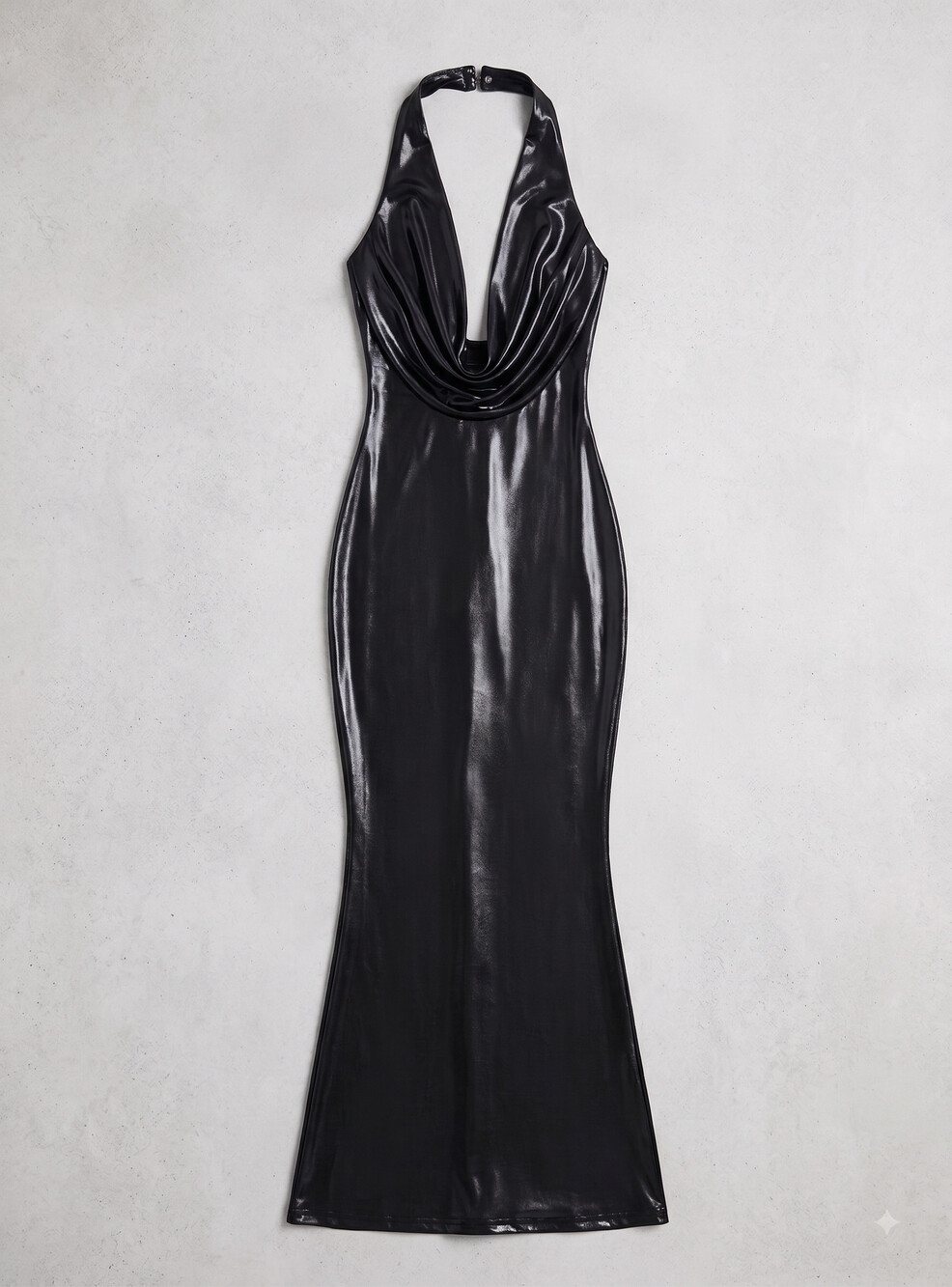 Luxury Metallic Halter Bodycon Maxi Dress – Women's Evening Gown, Black, Medium